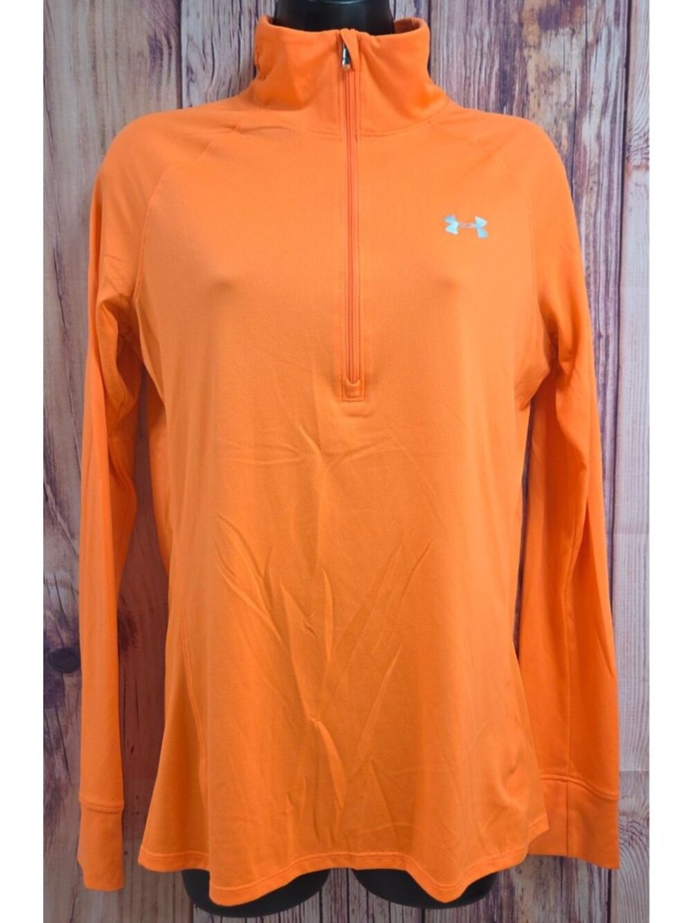 Under Armour Womens Orange 1/4 Zip Athletic Pullover Medium Semi Fitted